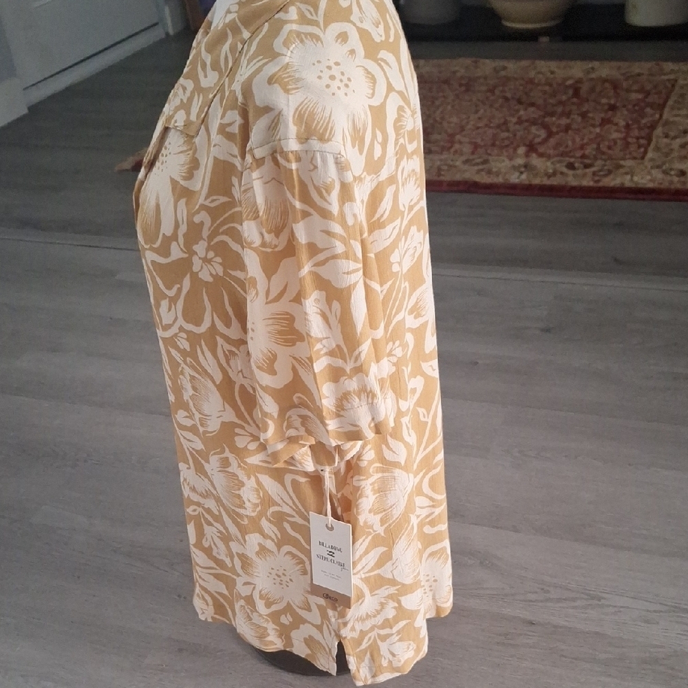 Billabong Gold Floral Button-Down Shirt Steph Claire Smith Collection - Picture 3 of 7